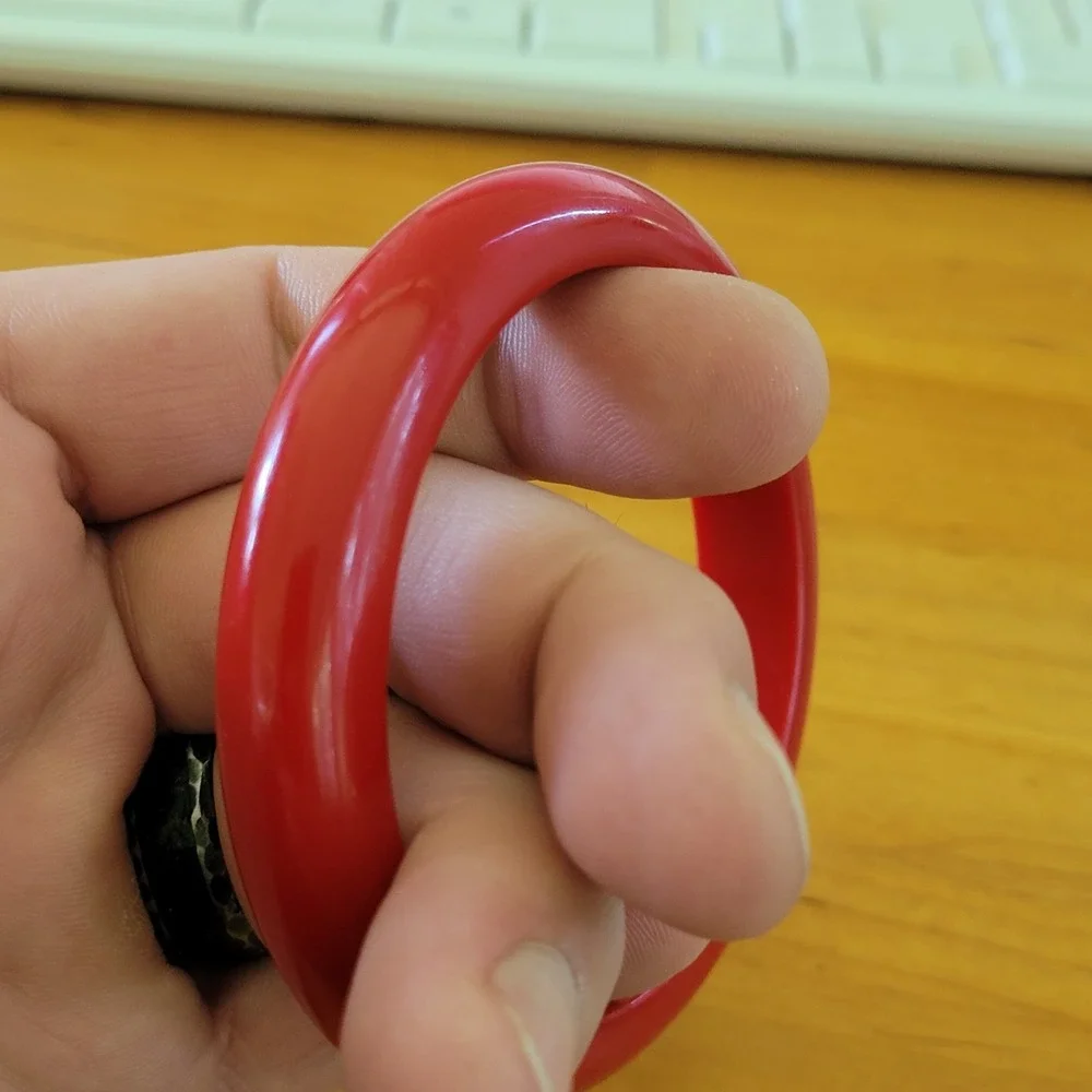 Vintage Red Acrylic Lucite Style Bangle Bracelet Domed 2.5 Inch 27g
